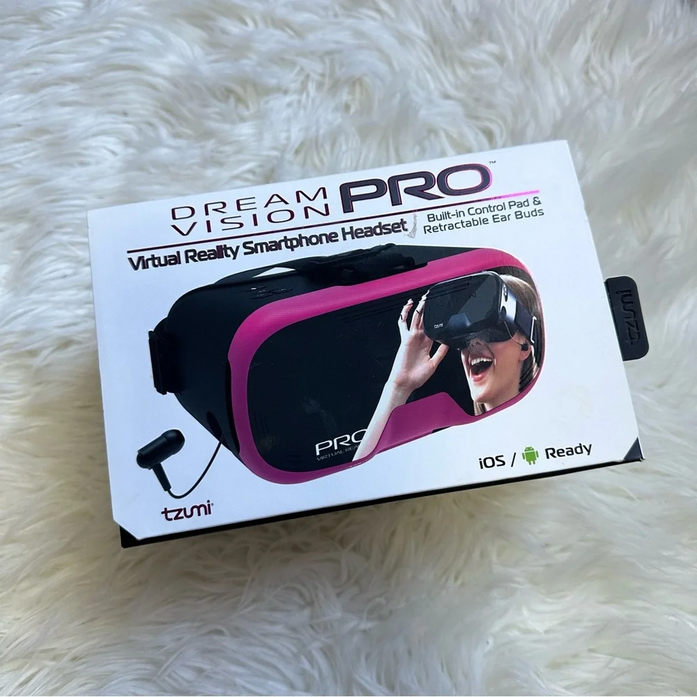 tzumi Dream Vision Pro VR Virtual Reality Headset w/ Ear Buds PINK, iOS/Android